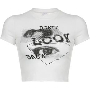 Baby Tees for Women Y2K Summer Graphic Print Vintage Teen Girls Crop Top T Shirt