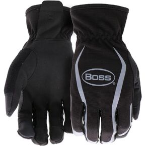 BOSS Men's Multipurpose Task Synthetic Leather Palm Work Glove, High-Dexterity, Puncture Resistance, Touchscreen Technology, Black, Medium, (B52031-M)