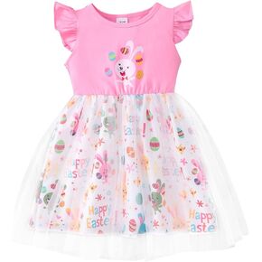 Toddler Baby Girls Tutu Tulle Ruffle Sleeve Summer Casual Bowknot Princess Birthday Party Sundress 2-8 Years