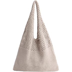 Crochet Mesh Tote Bag Retro Summer Hobo Bag for Women Flower Knitted Shoulder Bags Casual Beach Purse