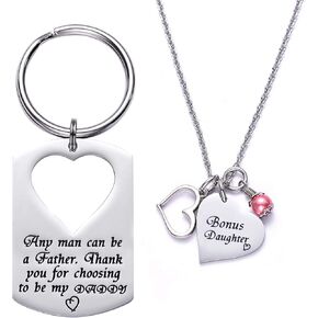 LParkin Dad Daughter Necklace Jewelry, Father Daughter Keychain Jewelry, Daddys Girl Birthday Necklace Set