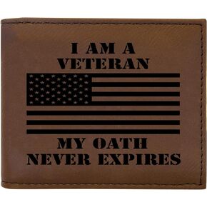 Rogue River Tactical USA American Flag Veteran Oath Men's Leather Bifold Wallet RFID Gift For Him Dad Father United States Billfold Military Veteran