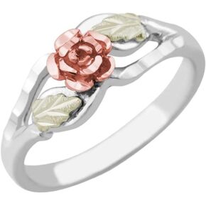 Blooms Rose Flower Diamond-Cut Ring, Sterling Silver, 12k Green and Rose Black Hills Gold