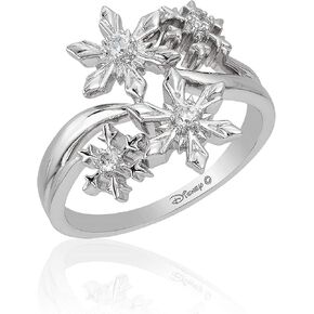 Jewelili Enchanted Disney Fine Jewelry Sterling Silver with 1/10 Cttw Diamonds Elsa Snowflake Ring in Kuwait