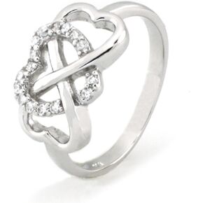 925 Sterling Silver High Polish Tarnish Resistant Comfort Fit, Cubic Zirconia Heart Infinity Band Ring, Size 6