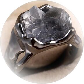 HUASAI Crystal Ring for Women Irregular Gemstone Ring White Crystal Ring Statement Knuckle Ring Transparent Gemstones Ring Black Silver Ring Jewelry Gift for Women Girls