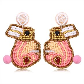 NVENF Beaded Easter Earrings for Women Easter Rabbit Bunny Dangle Earrings Sparkling Pearl Bead Drop Earrings Spring Holiday Jewelry Gifts
