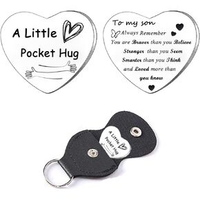 Wimeiren Pocket Hug Token Double Sided Message Engraved with Leather Keychain Long Distance Relationship Gifts