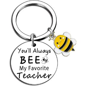 Teacher Keychain Appreciation Gifts for Women Men Thank You Gifts for Teachers Day Valentines Day Christmas Day You Will Always Be My Favorite Teacher Bee Keychain Keyring, Silver, 5 in Kuwait