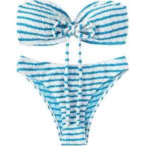 Milumia Women's 2 Piece Swimsuits Striped Tie Back Halter Top Bikini Sets Swimwear