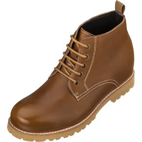 CALTO Men's Invisible Height Increasing Elevator Shoes - Premium Leather Lace-up Round-toe Work Boots - 3.4 Inches Taller