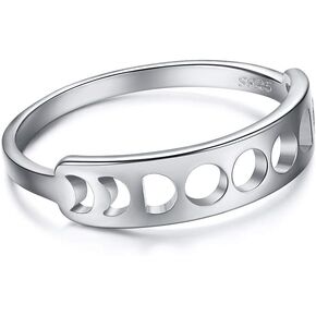 Sterling Silver Moon Phase Rings for Women 925 Silver Moon Ring Hypoallergenic Stacking Statement Band Size 6 7 8 9 10 with Gift Box