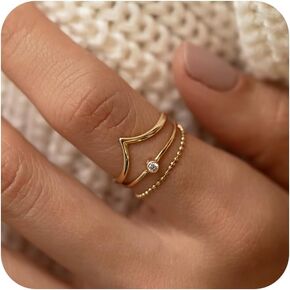 Gold Rings for Teen Girls,Dainty Gold Stacking Rings Set 14K Gold Plated Thumb Rings Cute Stackable Wedding Rings Simple Non Tarnish Finger Knuckle Rings Trendy Jewelry Womens Rings Size 6
