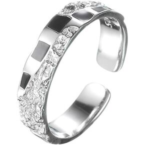 Black White Chessboard 925 Sterling Silver Adjustable Ring Crystal Wedding Stacking Open Rings Promise Wedding Matching Jewelry Engagement Anniversary Valentines Day Gifts Boyfriend Girlfriend Bff