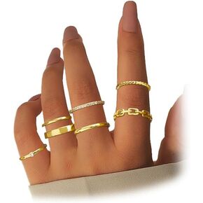 7Pcs 18K Gold Plated Stacking Rings for Women Simple Cute CZ Stackable Knuckle Gold Rings Set Thin Thumb Ring for Women Dainty Gold Stackable Statement Band Rings Comfort Fit Size 5-10