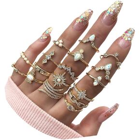 ZZ ZINFANDEL 17Pcs Boho Gold Knuckle Stackable Rings Sets for Woman Teens Girls,Punk Vintage Snake Finger Rings Set Stacking Joint Retro Stacking Midi Rings