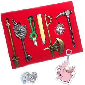 JCvCX 7 in 1 Box Anime SDS Wepons Keychain Set Pendant Sets Meliodas' Dragon Handle Broken Sword with Gift Box Elizabeth Liones