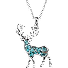 Gemstone Animal Necklace Turquoise Tiger's Eye Tumbled Chips Animal Pendant Necklace Bear Moose Goat Deer Elk Necklace Wildlife Nature Jewelry Gift for Women Men