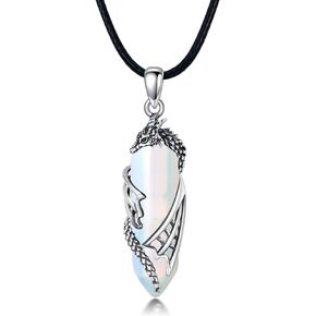 Plesitep Dragon Necklace 925 Sterling Silver Reiki Healing Crystal Natural Hexagonal Dragon Necklace for Men Women