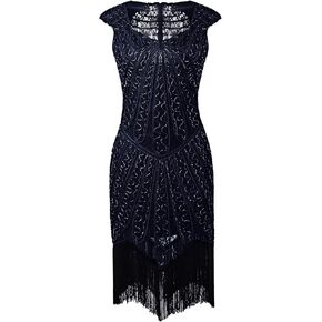 Vijiv Vintage 1920s Inspired Embellished Beaded Lace Cocktail Flapper Dress
