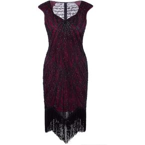 Vijiv Vintage 1920s Inspired Embellished Beaded Lace Cocktail Flapper Dress