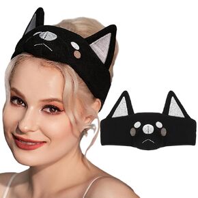 REETAN Makeup Headband Washing Shower Hairband Dog Animal Adjustable Headwear Accessories for Women and Girls (Black)