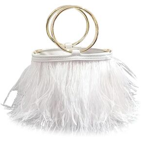 Women Ostrich Fluffy Tote Bag Feather Purse Crossbody Bag Shoulder Bag Evening Clutch Bride Purse Banquet Party Grey
