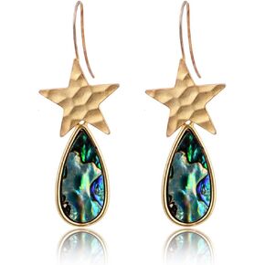 Fashion Boho Statement Dangle Earrings - Unique Vintage Gold Natural Abalone Seashell Metal Earrings Elegant Wedding Bride Bridesmaids Earrings for Party Prom Everyday Costume Jewelry for Women Girls