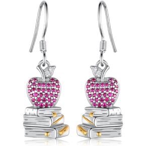Teacher Earrings 925 Sterling Silver Book Apple Earrings for Teacher Back To School Jewelry Teacher Appreciation Gifts for Women Girls School Season