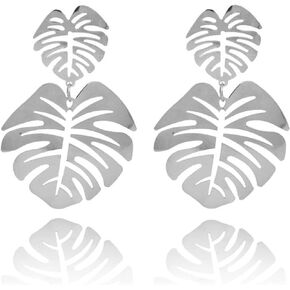 QUPENGXU Personality Palm Leaf Drop Dangle Earrings Bohemia Tropical Monstera Leaves Earrings For Women Girls