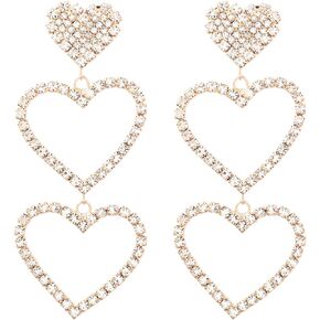 Shining Hearts Dangle Statement Earrings for Women Girls Girlfriend Love Heart Layered Tassel Drop Dangling Long Earring Fashion Jewelry Gifts Valentine's Day