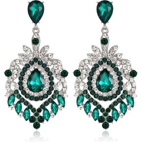 Flyonce Bridal Crystal Earrings for Wedding, Rhinestone Floral Teardrop Statement Chandelier Dangle Earrings