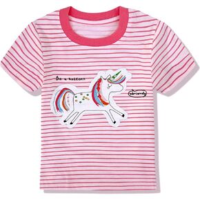 Toddler Girls Short Sleeve Shirts Unicorn Graphic Cotton Shirt Tee Summer T-Shirts for Girls 2-7 Years