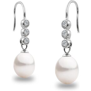 Women Pearl Earrings Freshwater Cultured Pearls Drop Shape by SECRET & YOU | Rhodium-plated Sterling Silver 925.