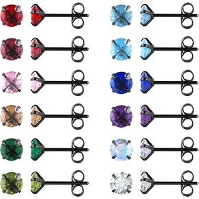 12 Pairs 18K Gold Plated Surgical Stainless Steel Stud Earrings, Star Heart Square Stud Earring for Women, Cubic Zirconia Birthstone Stud Earrings Set