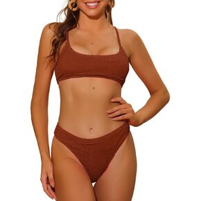 Women's 2 Piece Ribbed Bikini Sets, Adjustable Spaghetti Straps Sports Swimwear Bathing Suits