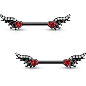 سم Crareesi هوس الجناح الحلمة الدائري 316L الفولاذ المقاوم للصدأ الحلمة ثقب المجوهرات حلقات الحلمة السوداء لجميع القديسين القلب تشيكوسلوفاكيا الحلمة الحدائد حلقات الحلمة للنساء in Kuwait