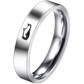 Cute Penguin Statement Engagement Rings for Him and Her Stainless Steel Love Heart Couple Matching Rings Promise Wedding Bands Anniversary Ring Fashion Jewelry Gifts for Women Girls Men 1 Pc