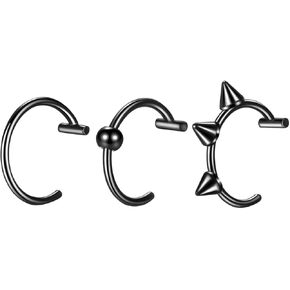3PCS 18g Lip Rings Set Personalized Surgical Stainless Steel Cartilage Tragus Helix Earrings Studs Adjustable Nose Rings Hypoallergenic Non Pierced Hoop Rings Body Jewelry for Men Women 10mm