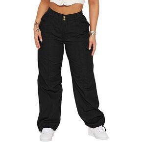 Women's High Waisted Cargo Pants Relaxed Fit Wide Leg Jeans Combat Military Trousers with Pockets