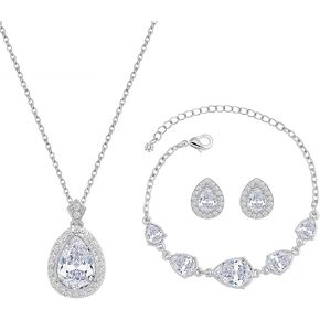 Bridesmaid Jewelry Set for Women,18K Gold & Silver & Rose Gold Pendant Necklace Earrings Bracelet Set,Dainty Gift for Wedding/Proposal/Party/Prom/Anniversary