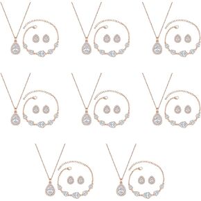 Bridesmaid Jewelry Set for Women,18K Gold & Silver & Rose Gold Pendant Necklace Earrings Bracelet Set,Dainty Gift for Wedding/Proposal/Party/Prom/Anniversary