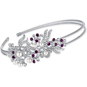 EVER FAITH Austrain Crystal Cream Simulated Pearl Flower Leaf Hair Hair Band Clear Silver-Tone