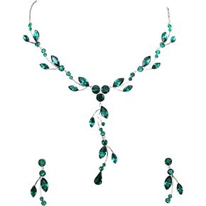 Faship Gorgeous Rhinestone Crystal Floral Necklace Earrings Set