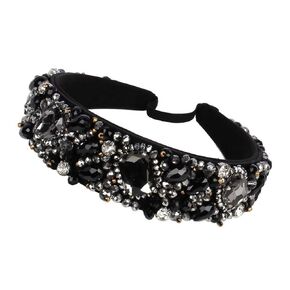 Colorful Chunky Glass Crystal Bead Luxury Statement Rhinestone Hairbands Handmade Baroque Hair Hoop Band Jewelry (Champagne)