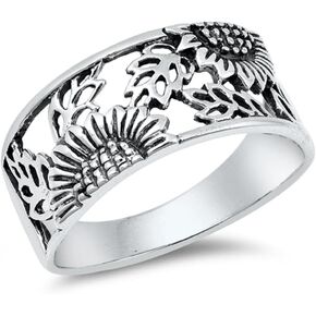 CHOOSE YOUR COLOR Sterling Silver Filigree Sunflower Ring