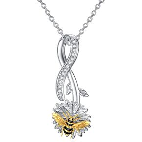 PELOVNY Bee Necklaces for Women Sterling Silver with CZ Honey Jewelry Honeycomb Bumble Bee Themed Christmas Halloween Mothers Day Gifts for Women Girls Wife