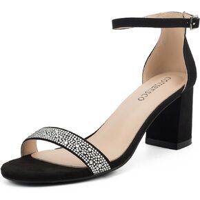 COVIBESCO Women's Stylish Chunk Heeled Sandals with Crystal Rhinestones - Perfect for Office, Parties, and Weddings