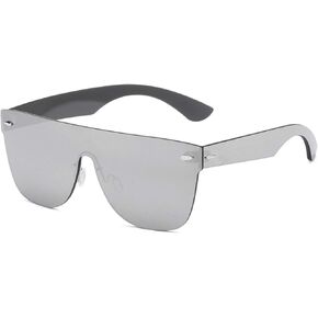 Rimless Sunglasses For Women Men One Piece Square Oversize Mirror Lens Anti Reflective