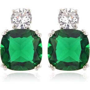 [RIZILIA CLASSIC] Stud Pierced Earrings with Cushion Cut Gemstones CZ [Multi-Colors available] in 18K White Gold Plated, Simple Modern Elegant